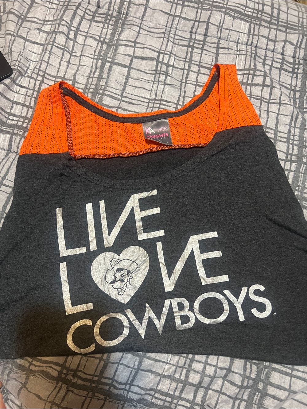 kathy ireland Orange & Charcoal Girls' Live Love Cowboys Tank Top